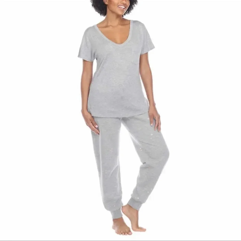 Honeydew Women’s Lounge 2-Piece Gray with Pink Hearts PJs Size Medium